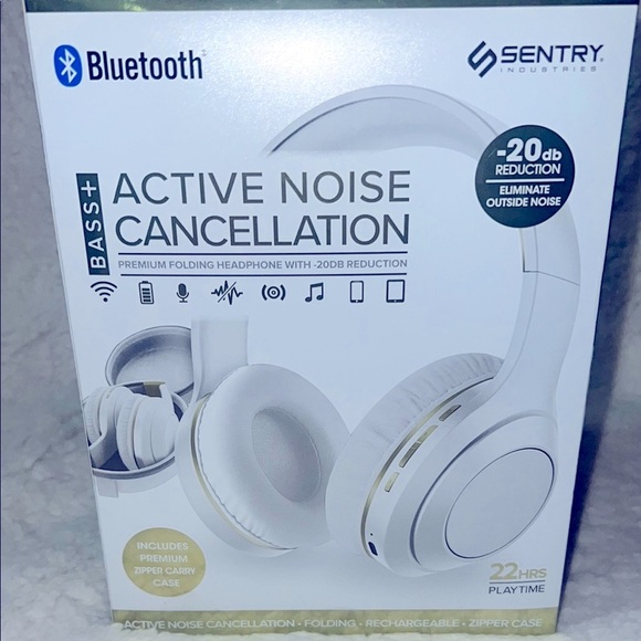 Sentry Over-Ear Headphones White ANC Bluetooth w/noise‎ cancellation - Picture 5 of 16